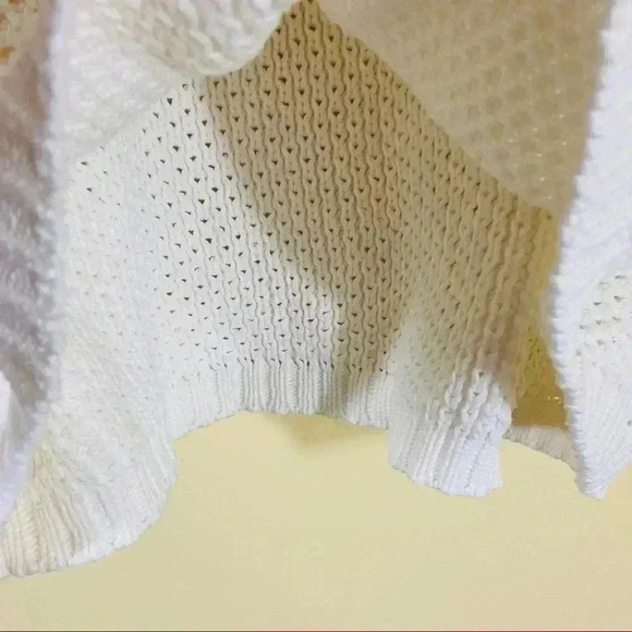 PPLA Creme Crochet 3/4 Sleeve 100% Cotton Loose Knit Cropped Sweater Size S - Picture 8 of 13